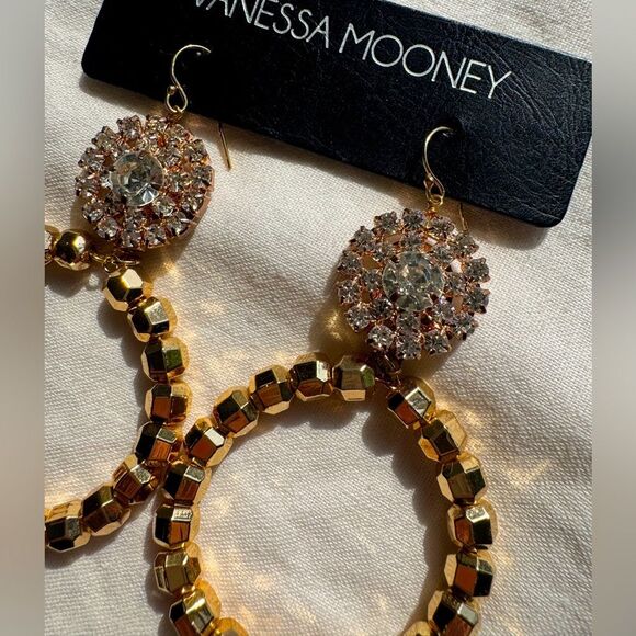 NWT Vanessa Mooney gold baroque ‘90’s-inspired rhinestone earrings - Picture 2 of 3